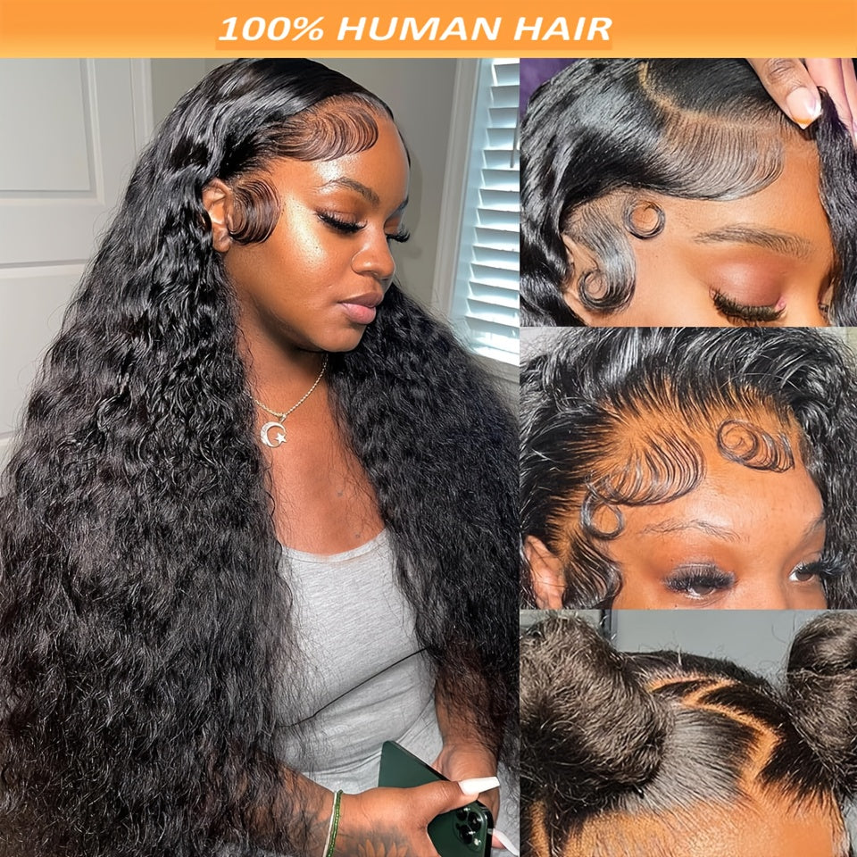 Brazilian Deep Curly Lace Front Wigs Pre-plucked Human Hair Wigs 4x4 HD Lace Closure Wigs 100% Real Human Hair Wigs Friendly For Beginners 200% Deep Wave Lace Wigs